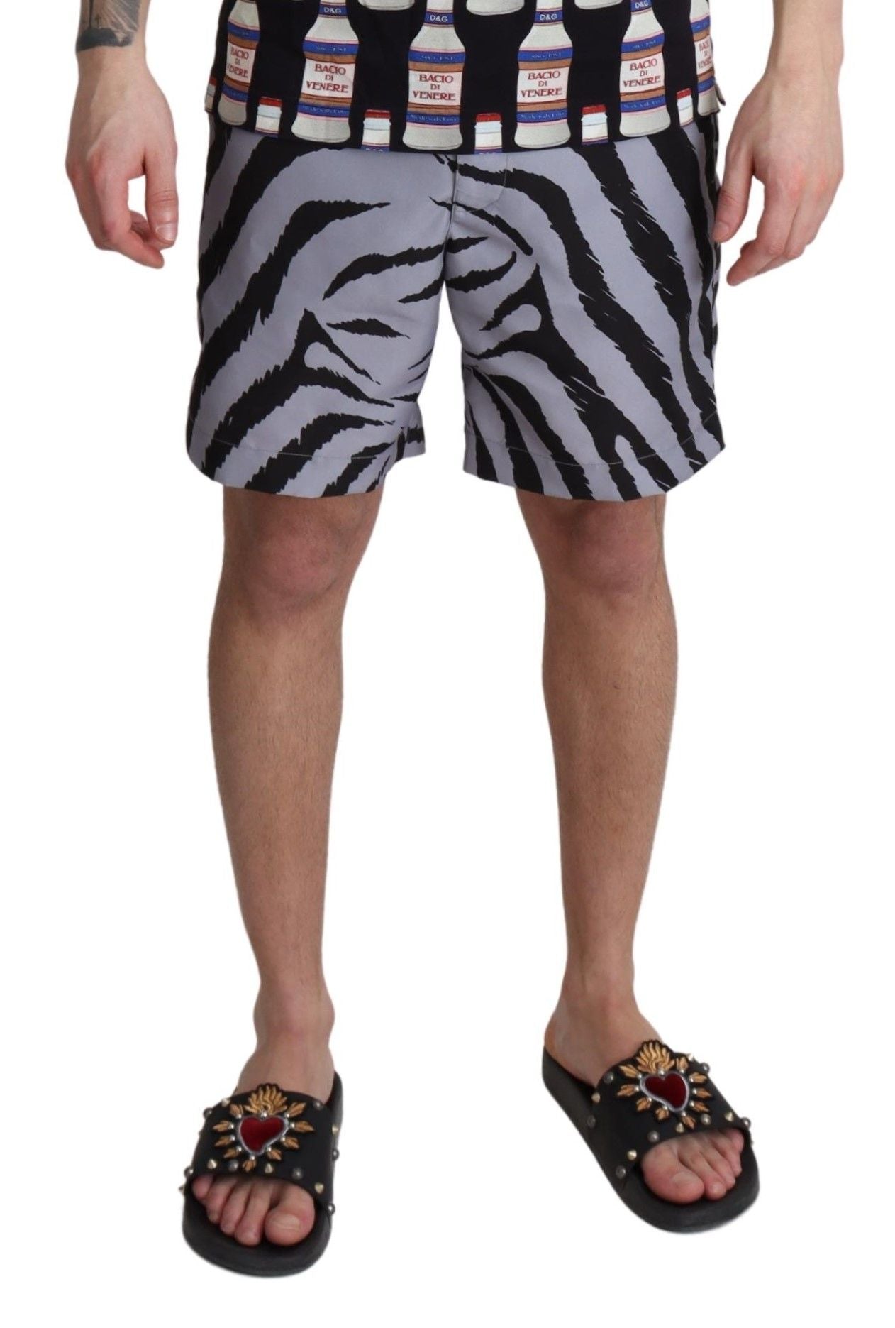 Dolce & Gabbana Elegante graue Badehose mit Zebradruck