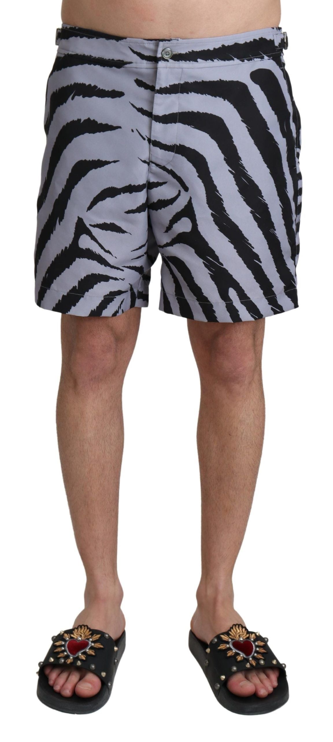 Dolce & Gabbana Elegante graue Badehose mit Zebradruck