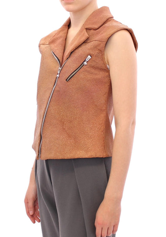 La Maison du Couturier Sleeveless leather couture vest in rich brown