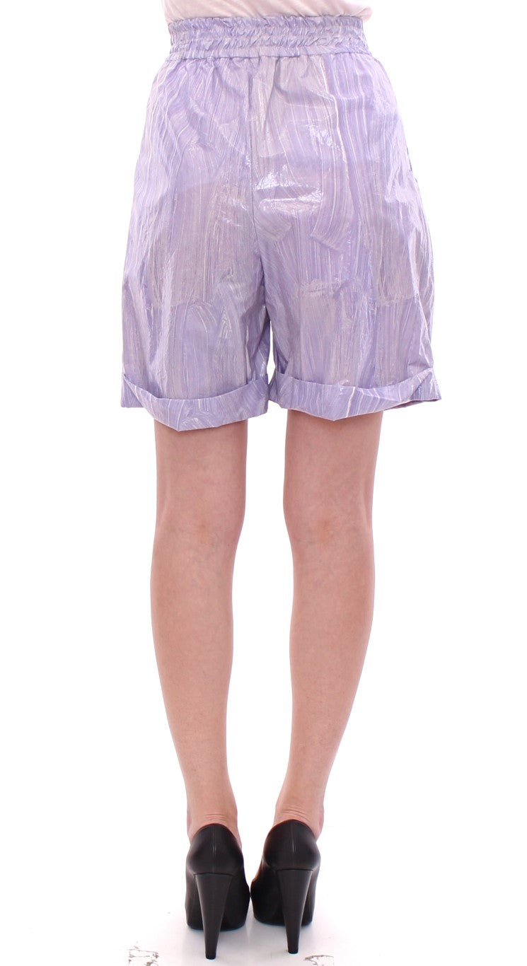 Licia Florio Elegant purple viscose shorts - side zip