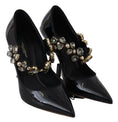 Load image into Gallery viewer, Dolce & Gabbana Elegant Black Leather Crystal Pumps
