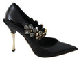 Load image into Gallery viewer, Dolce & Gabbana Elegant Black Leather Crystal Pumps
