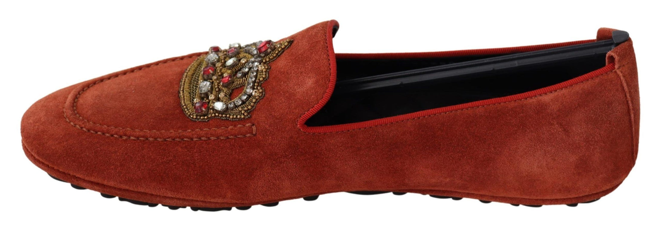 Dolce &amp; Gabbana Opulent orange leather loafers with gold embroidery