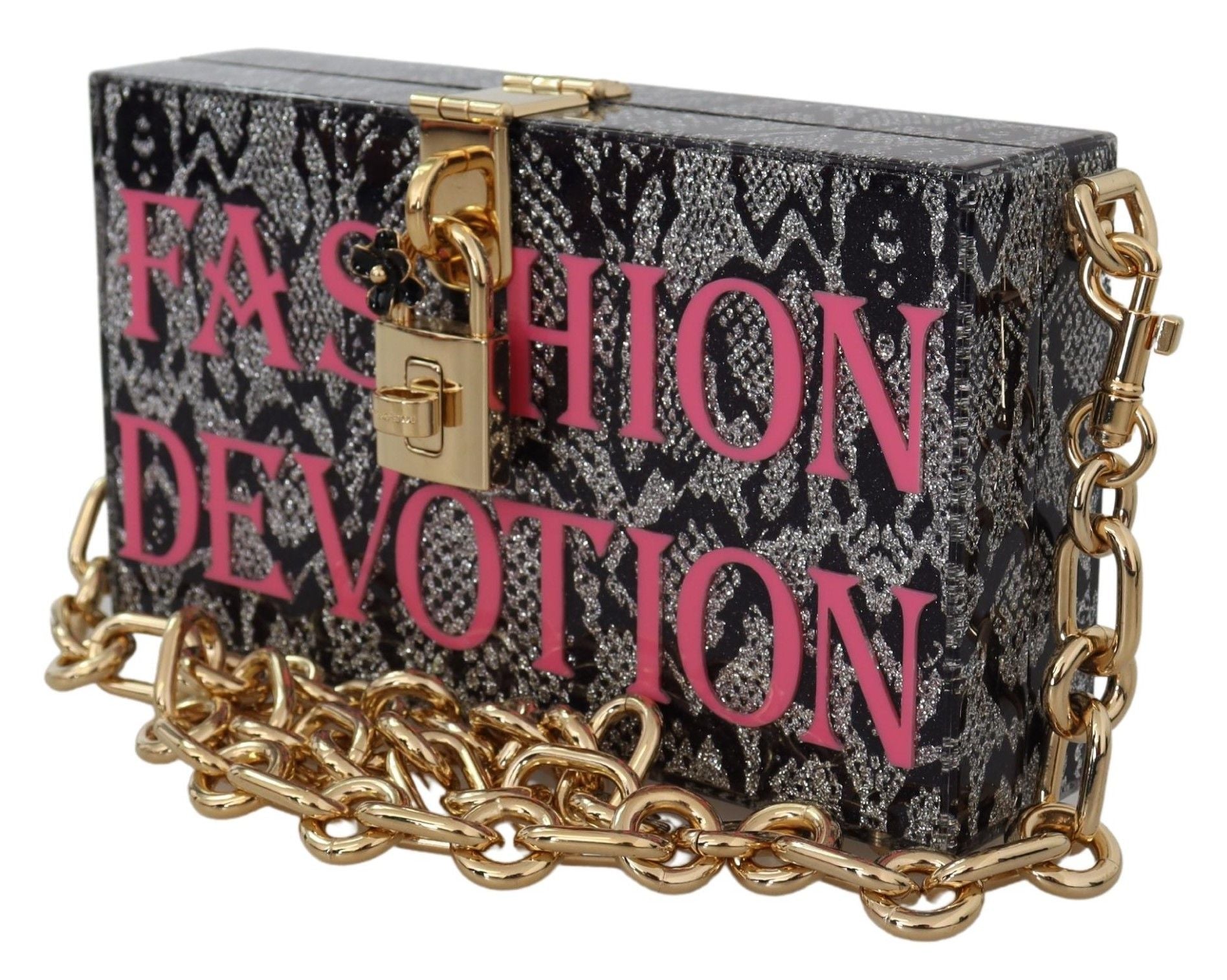 Dolce &amp; Gabbana Gray resin Dolce box clutch with gold details