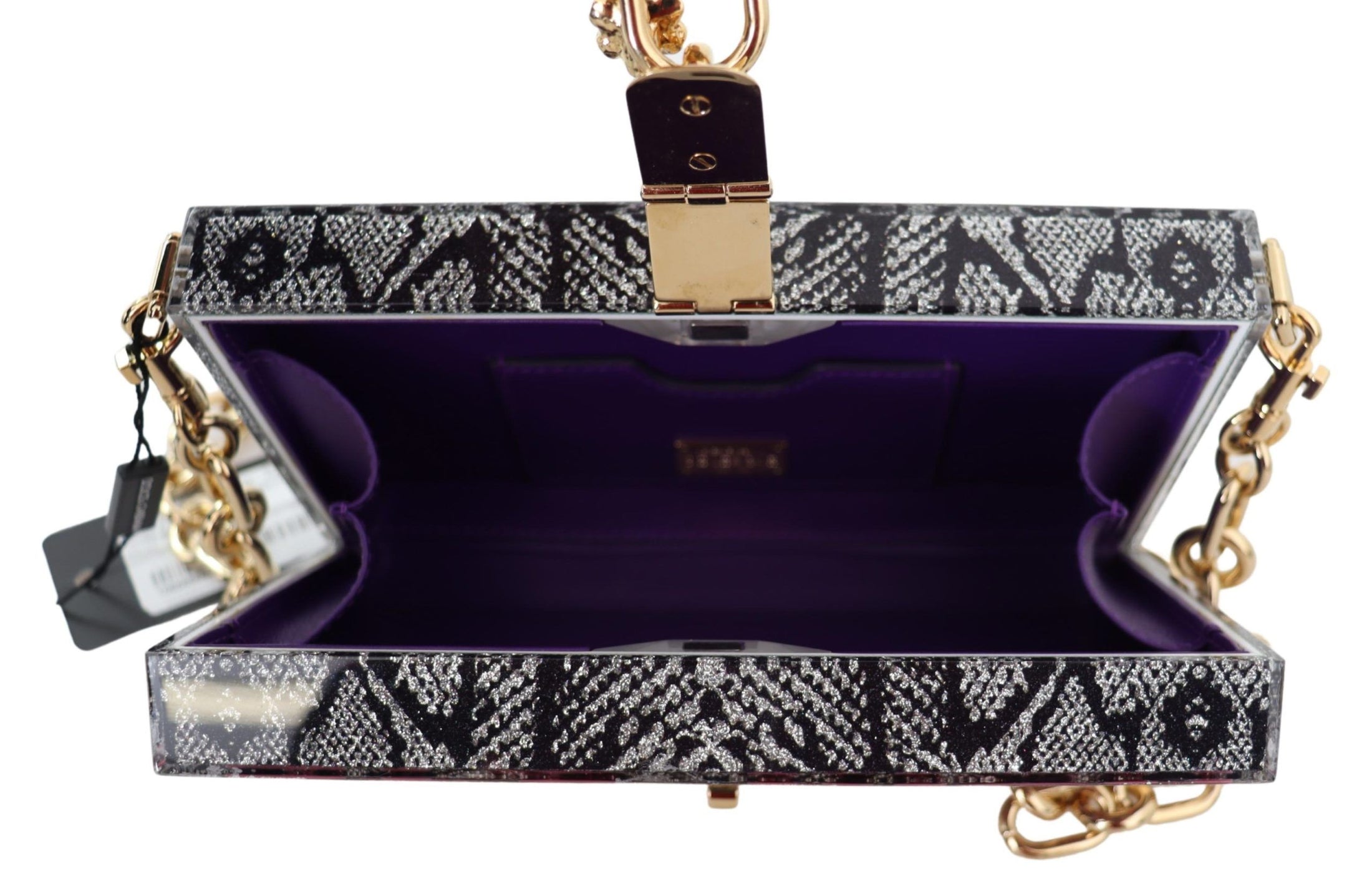 Dolce &amp; Gabbana Gray resin Dolce box clutch with gold details