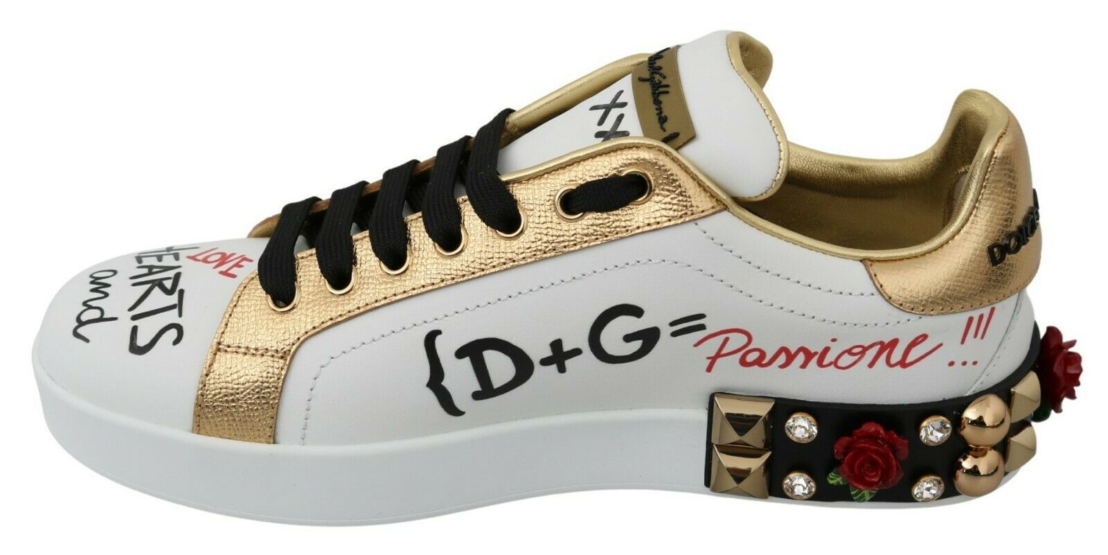 Dolce & Gabbana Elegante Leder-Sneakers mit Pailletten und Blumenmuster