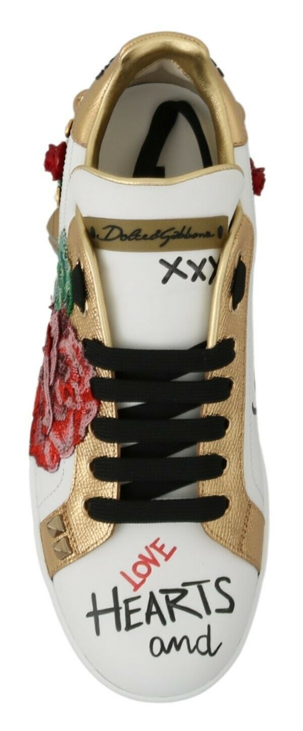 Dolce & Gabbana Elegante Leder-Sneakers mit Pailletten und Blumenmuster