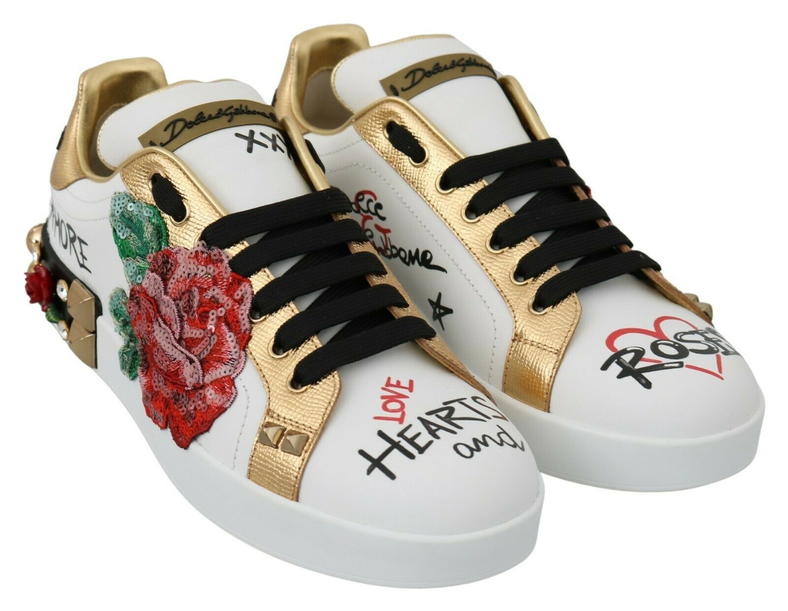 Dolce & Gabbana Elegante Leder-Sneakers mit Pailletten und Blumenmuster