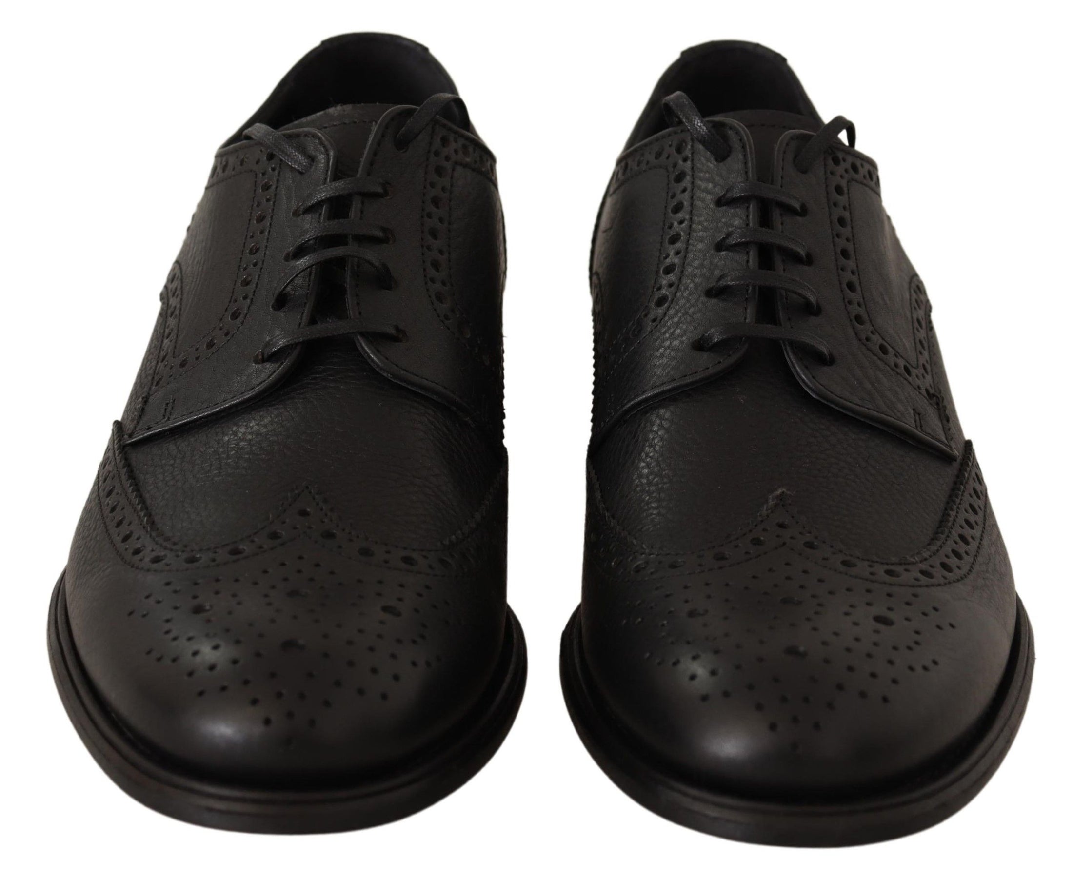 Dolce & Gabbana Elegante Schwarze Leder Derby Wingtip Schuhe