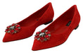 Load image into Gallery viewer, Dolce & Gabbana Rote Wildlederflats mit Kristallverzierung
