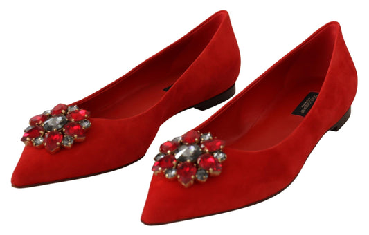 Dolce & Gabbana Rote Wildlederflats mit Kristallverzierung