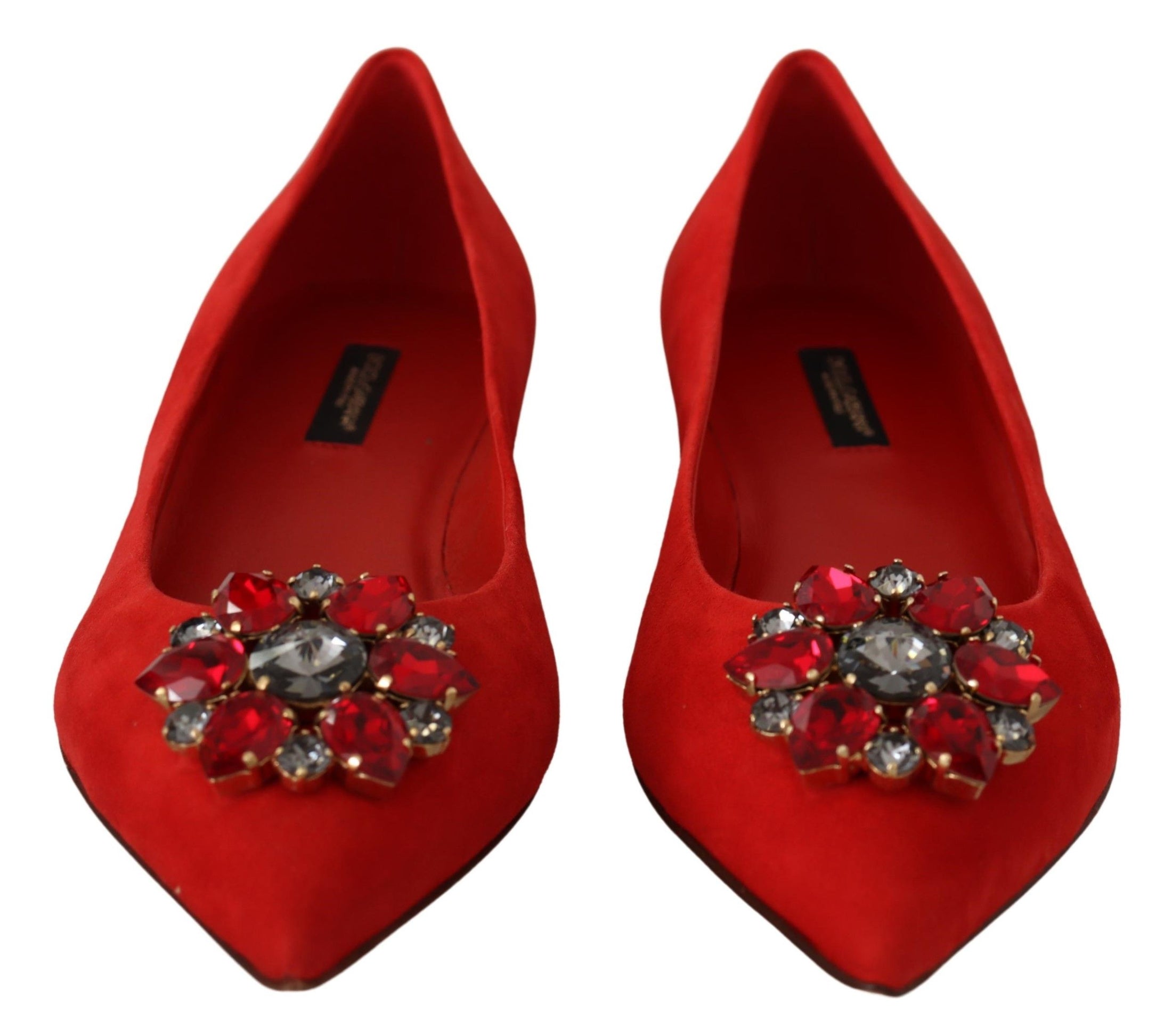 Dolce & Gabbana Rote Wildlederflats mit Kristallverzierung