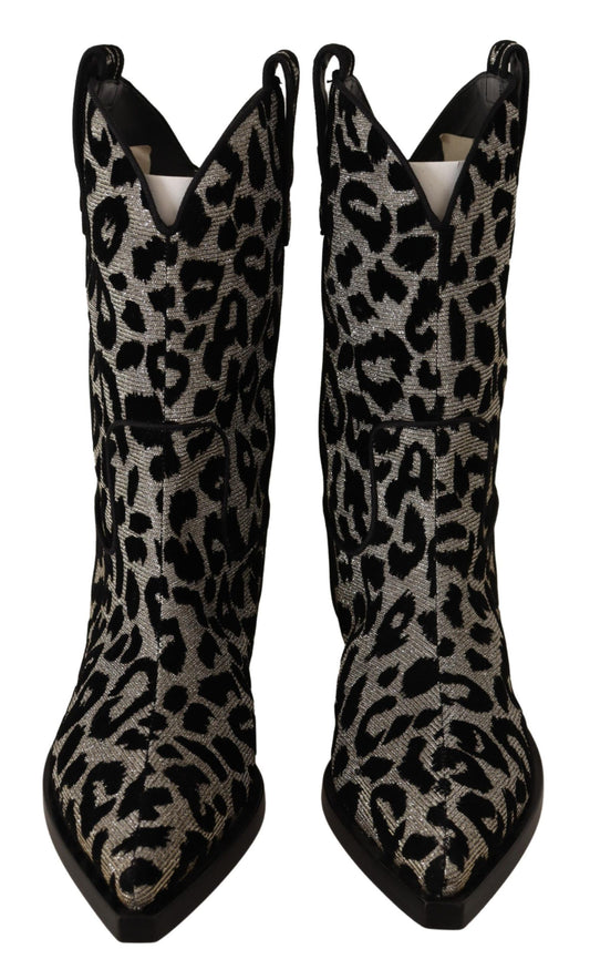 Dolce & Gabbana Elegante Stiefel mit Leopardenmuster und mittlerer Wade