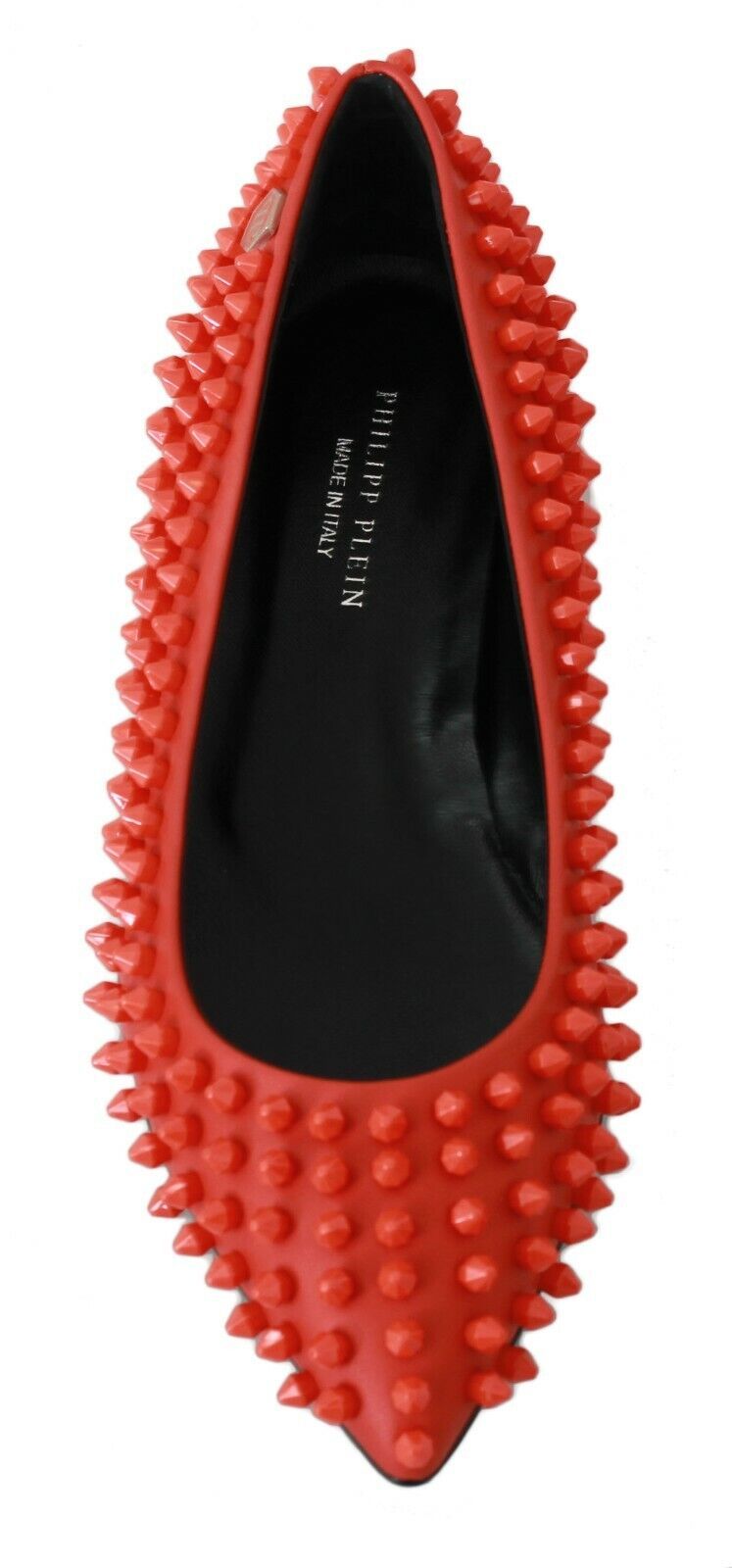 Philipp Plein Orangefarbene spitze Lederflats