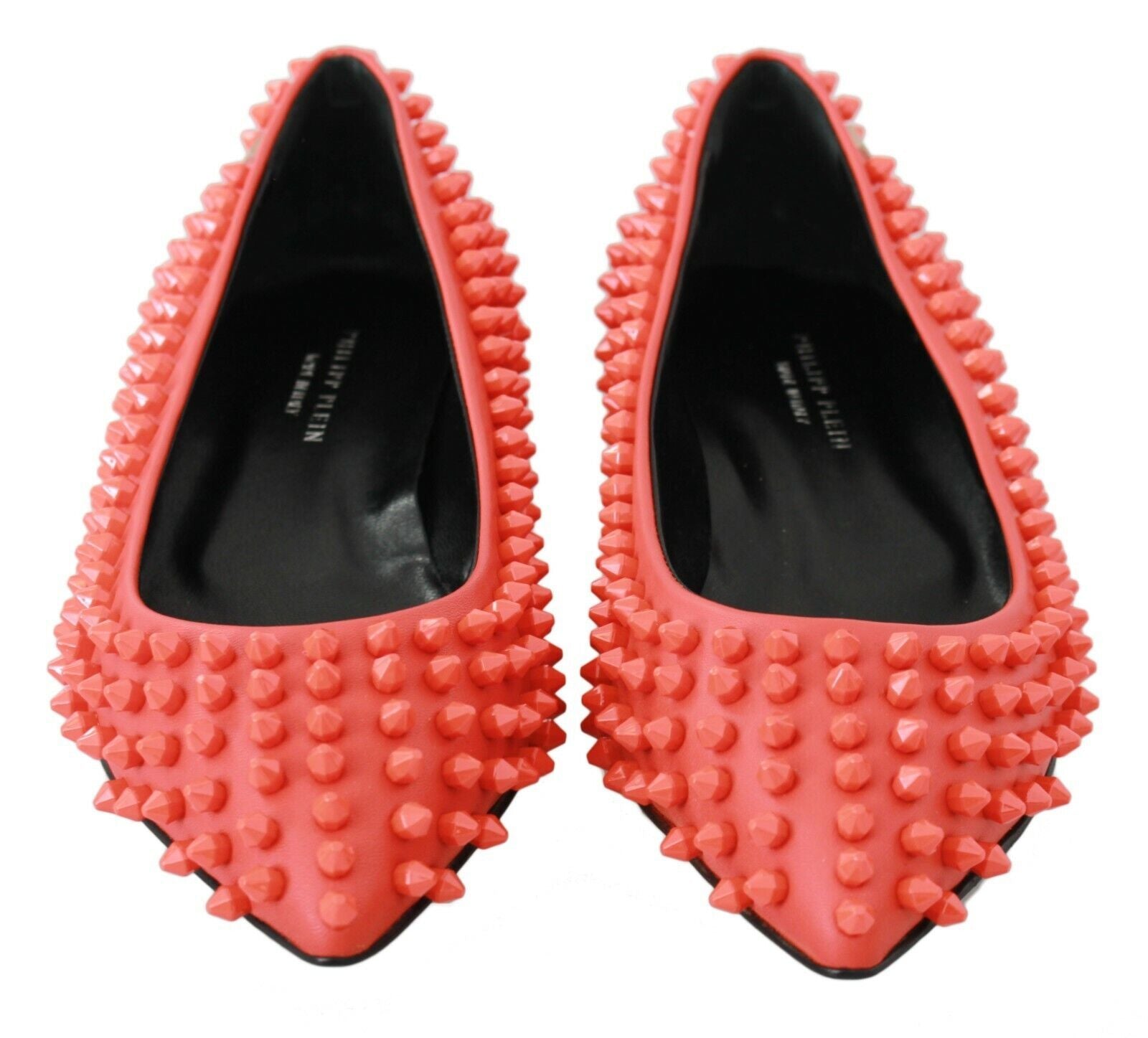 Philipp Plein Orangefarbene spitze Lederflats