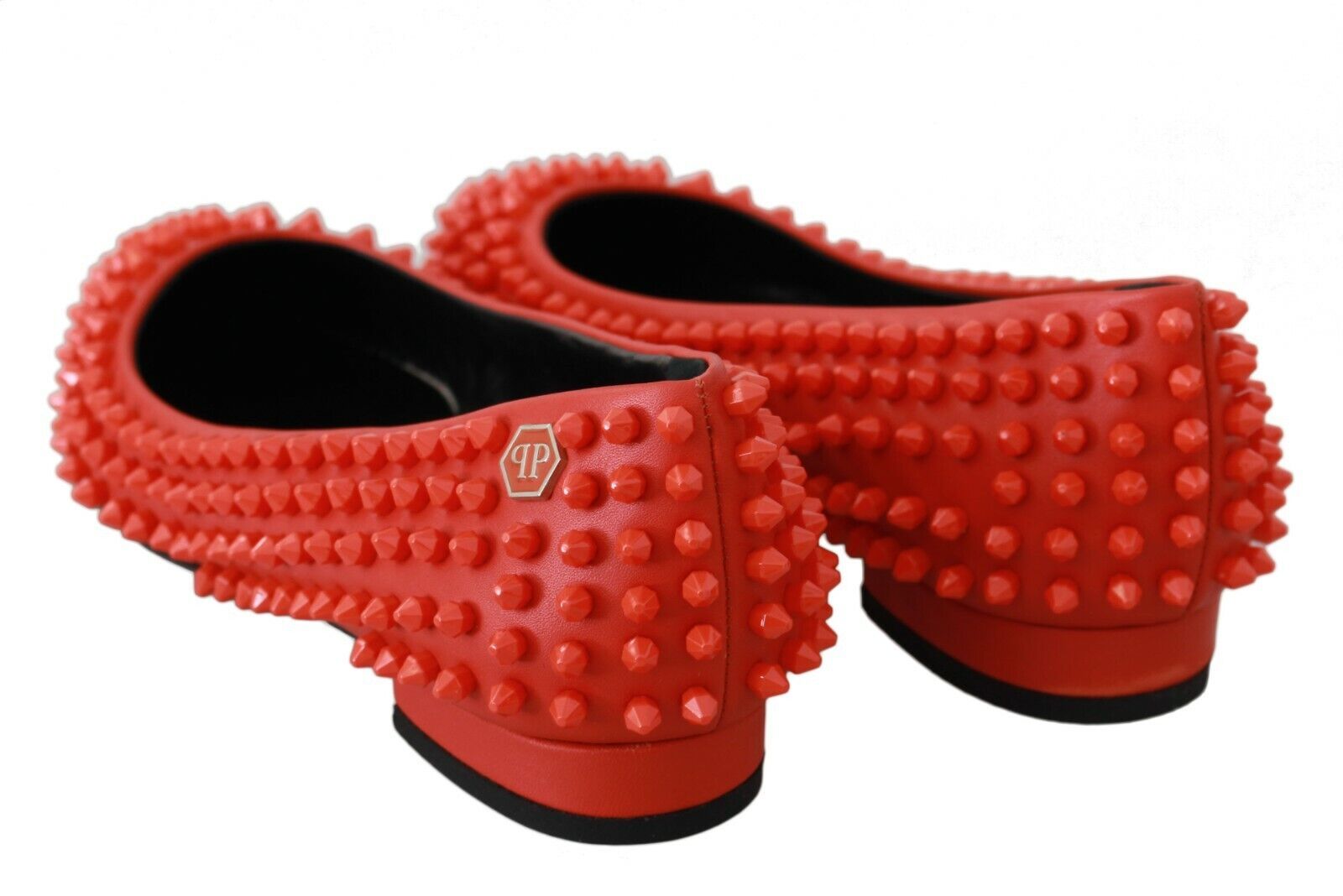 Philipp Plein Orangefarbene spitze Lederflats