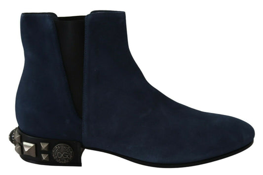 Dolce & Gabbana Schicke blaue mittellange Stiefel aus Wildleder mit Nieten-Details