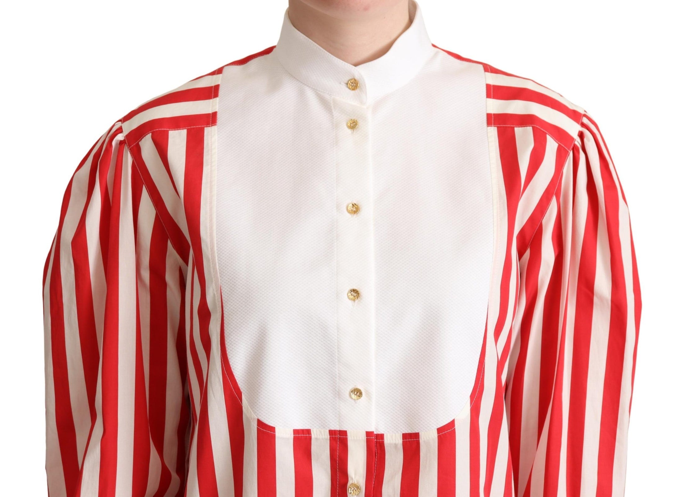 Dolce &amp; Gabbana Elegant red and white striped cotton polo shirt