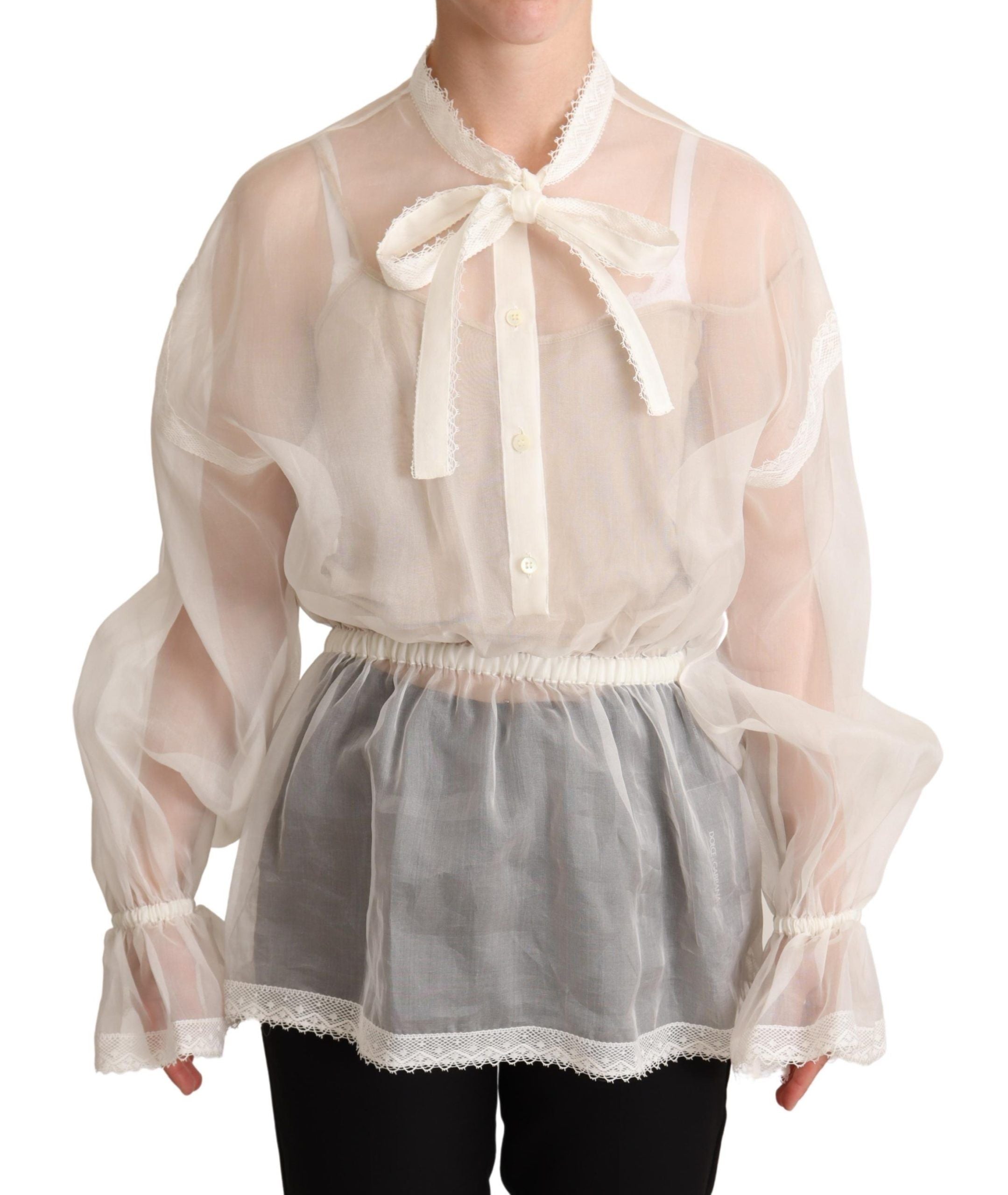 Dolce &amp; Gabbana Elegant white Ascot blouse made of silk and cotton