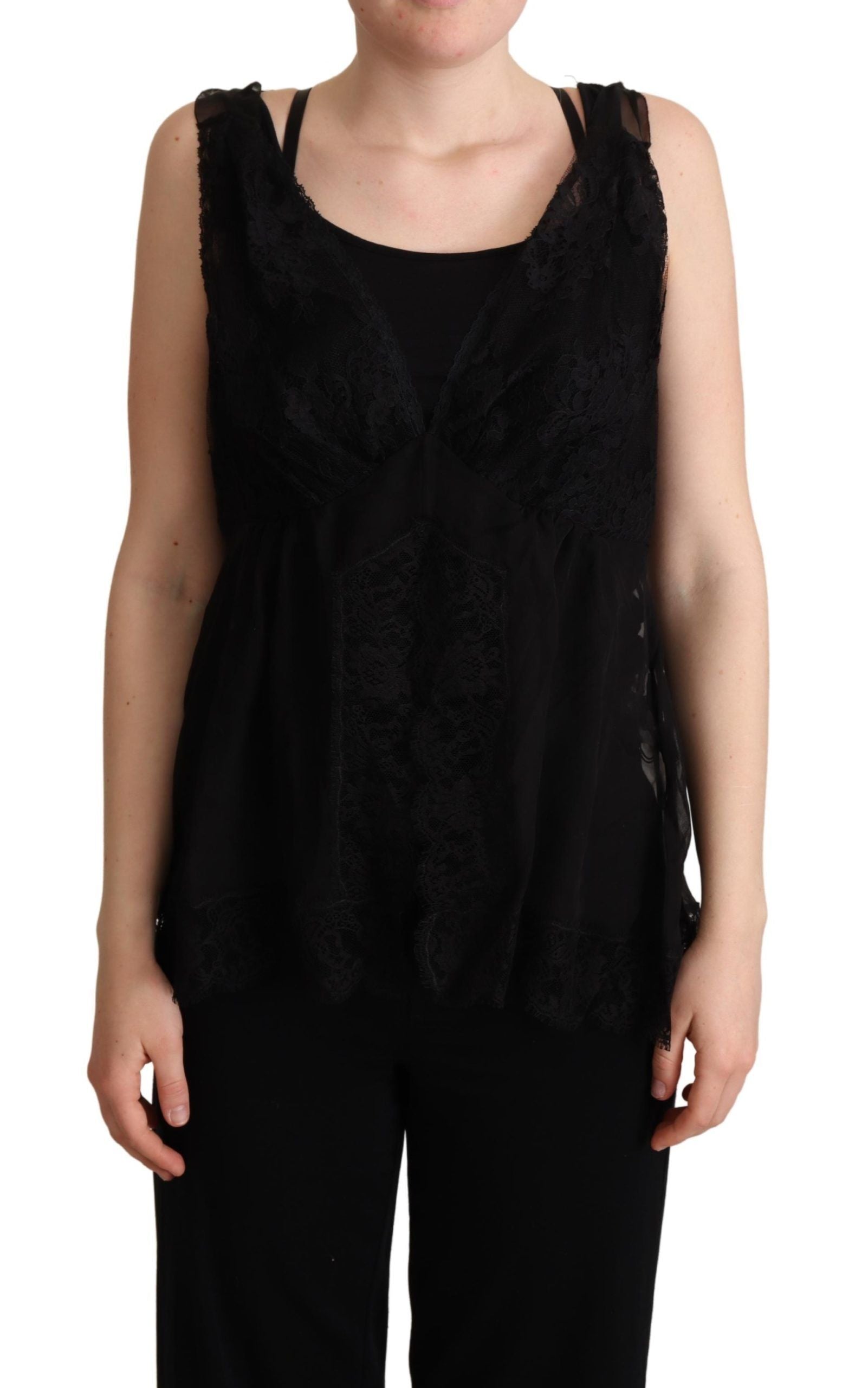 Dolce &amp; Gabbana Shiny silk blend camisole with lace trim