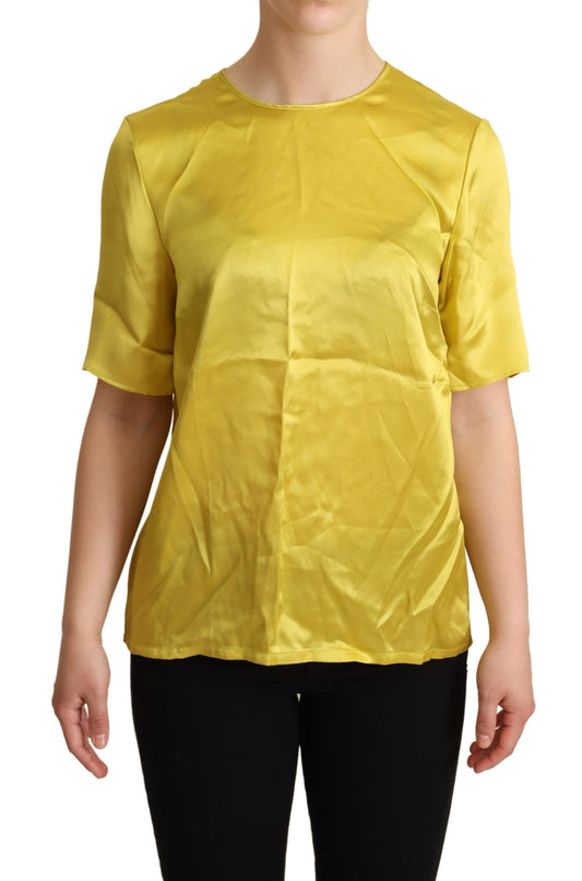 Dolce &amp; Gabbana Elegant silk blouse top with short sleeves - Yellow