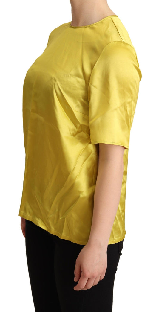 Dolce &amp; Gabbana Elegant silk blouse top with short sleeves - Yellow