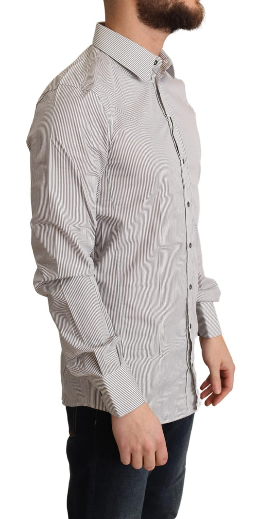 Dolce &amp; Gabbana Elegant Gray Striped Slim Fit Shirt