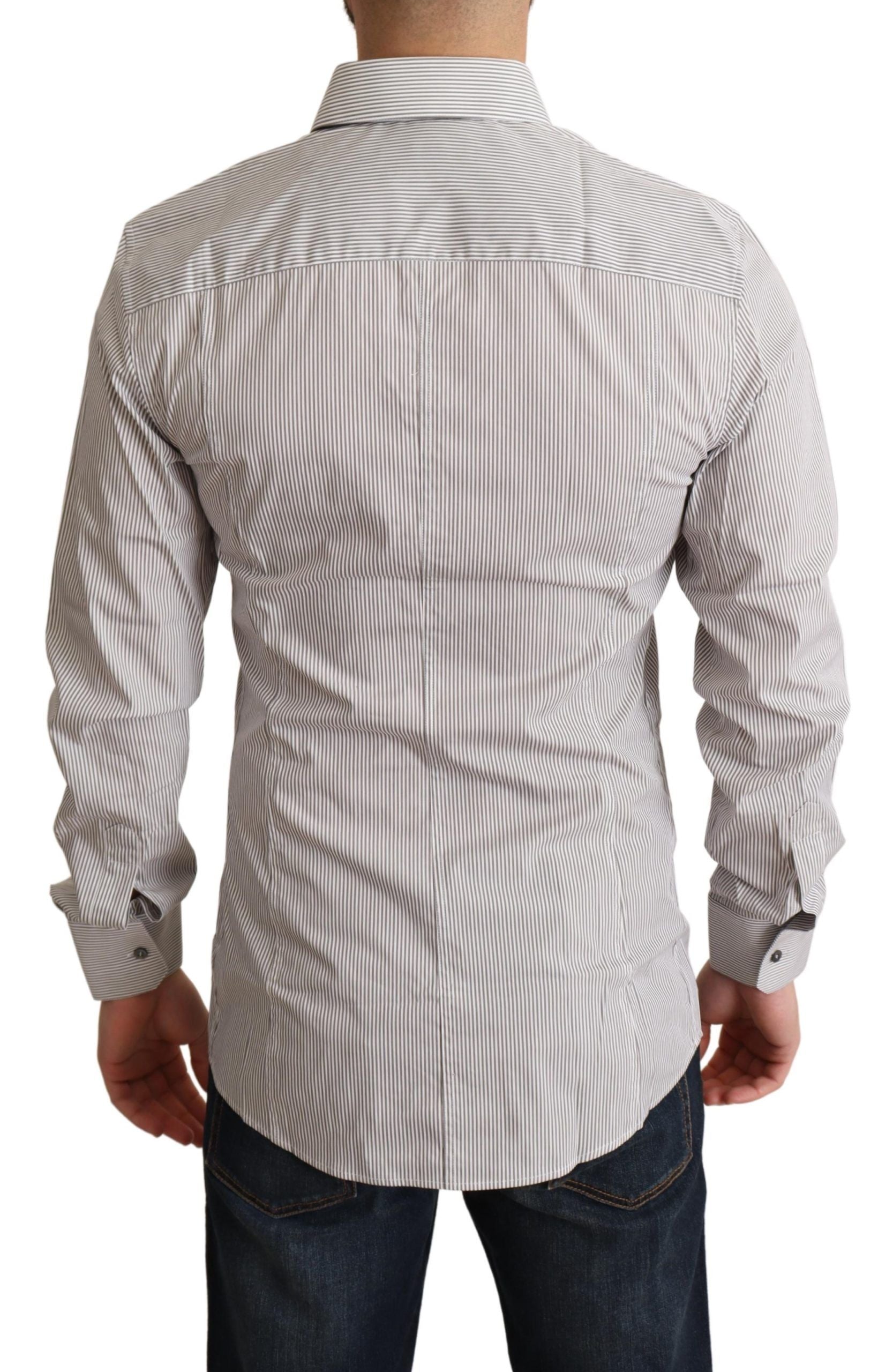 Dolce &amp; Gabbana Elegant Gray Striped Slim Fit Shirt