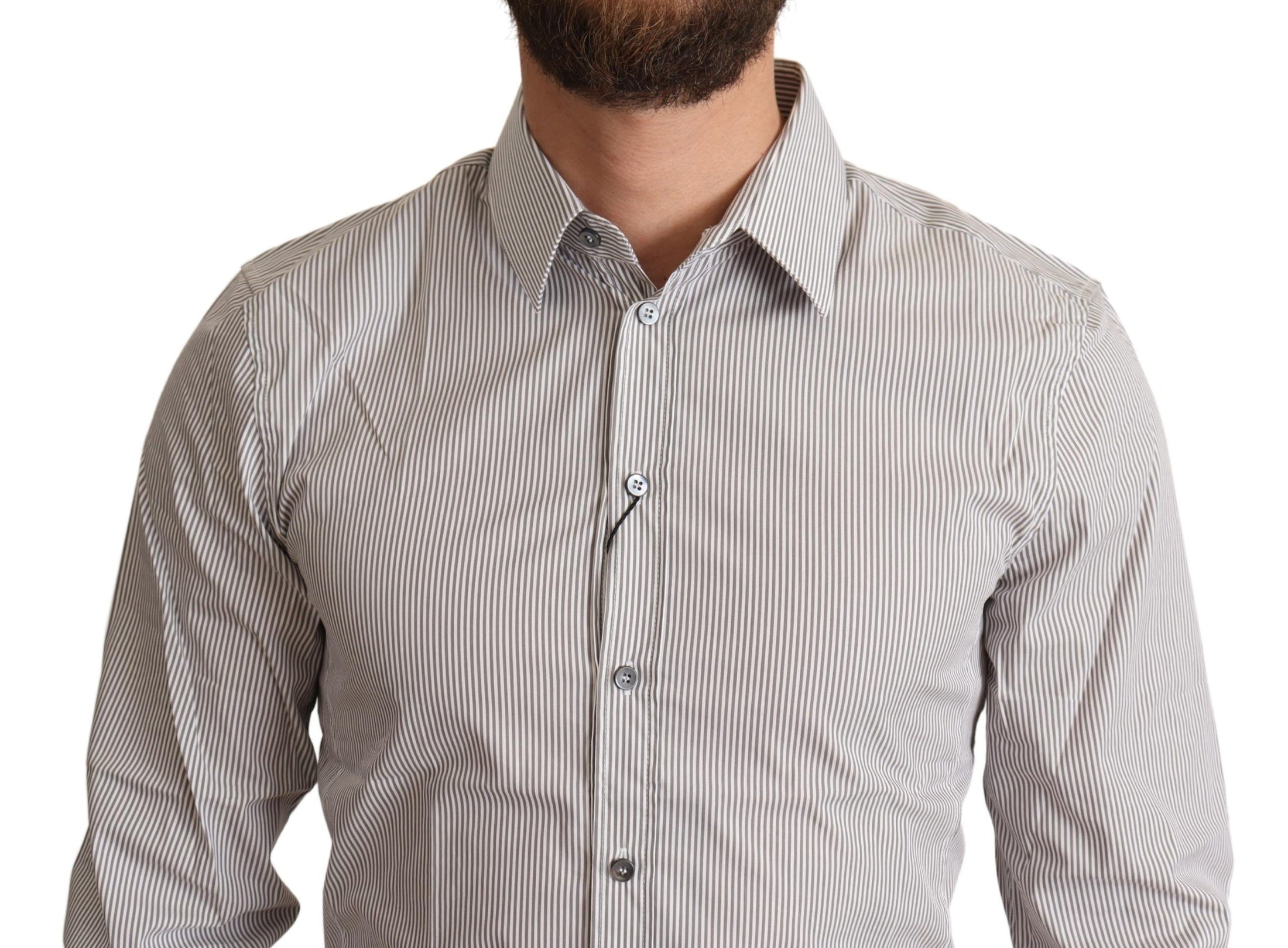 Dolce &amp; Gabbana Elegant Gray Striped Slim Fit Shirt