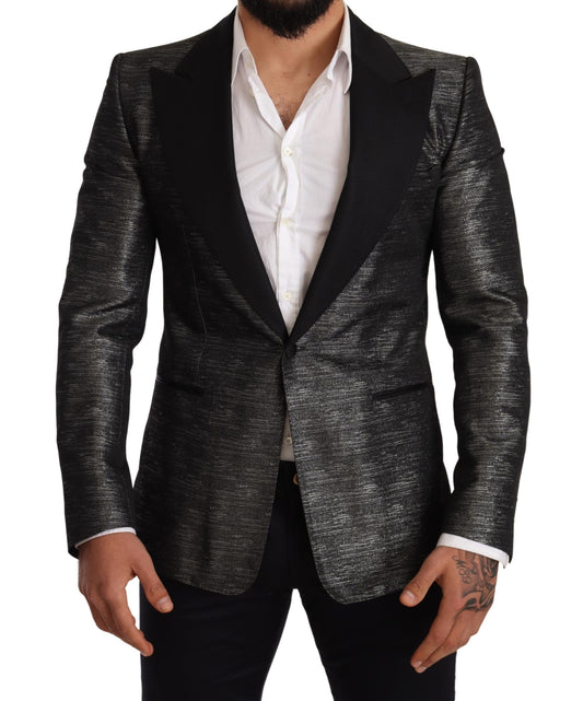 Dolce &amp; Gabbana Metalik gri jakarlı dar kesim blazer