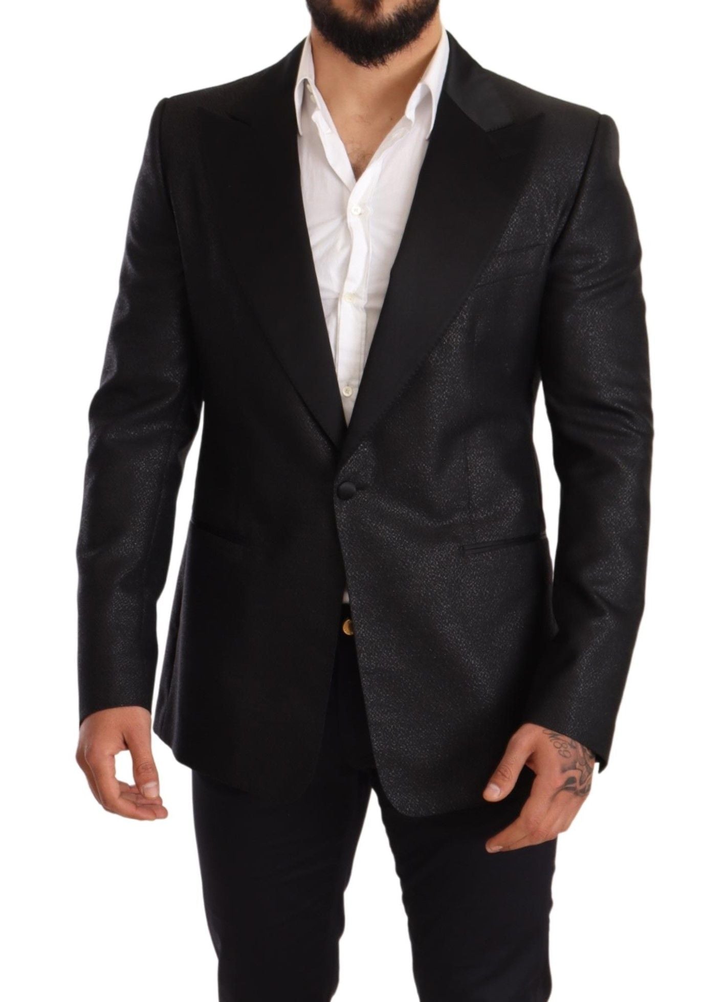 Dolce &amp; Gabbana Elegant Black Metallic Slim Fit Blazer Jacket