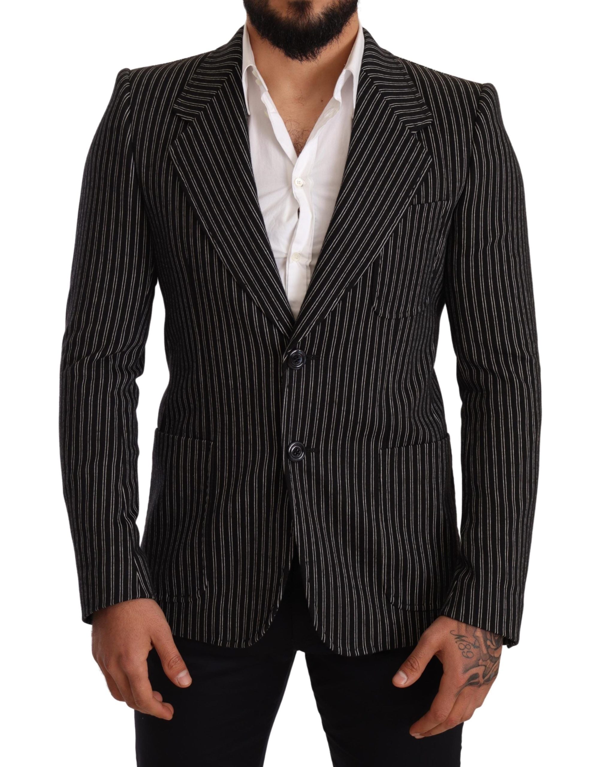 Dolce &amp; Gabbana Elegant black striped blazer made of virgin wool