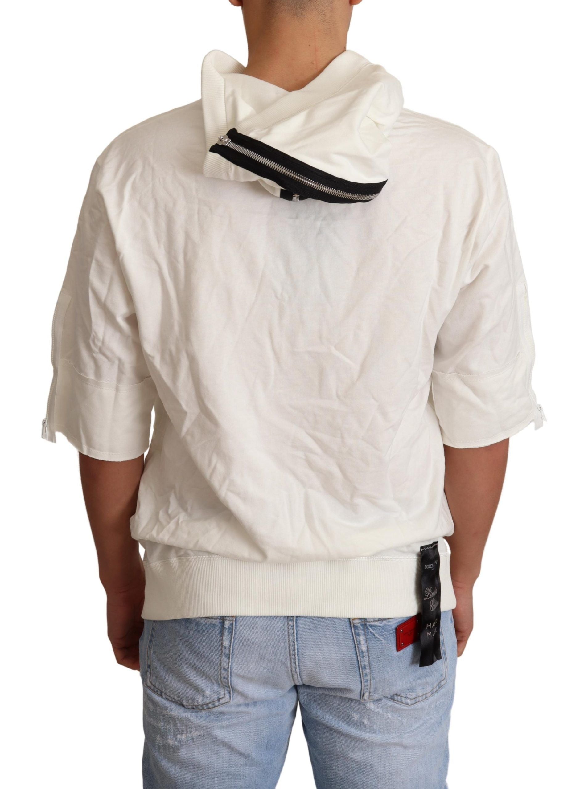 Dolce & Gabbana Exquisiter Off-White Pullover mit Kapuze aus Baumwolle