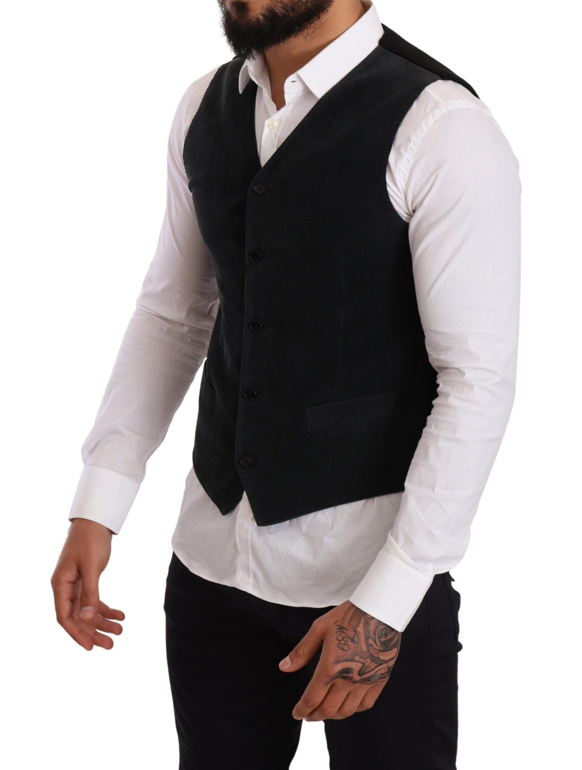 Dolce &amp; Gabbana Elegant black cotton vest for formal occasions