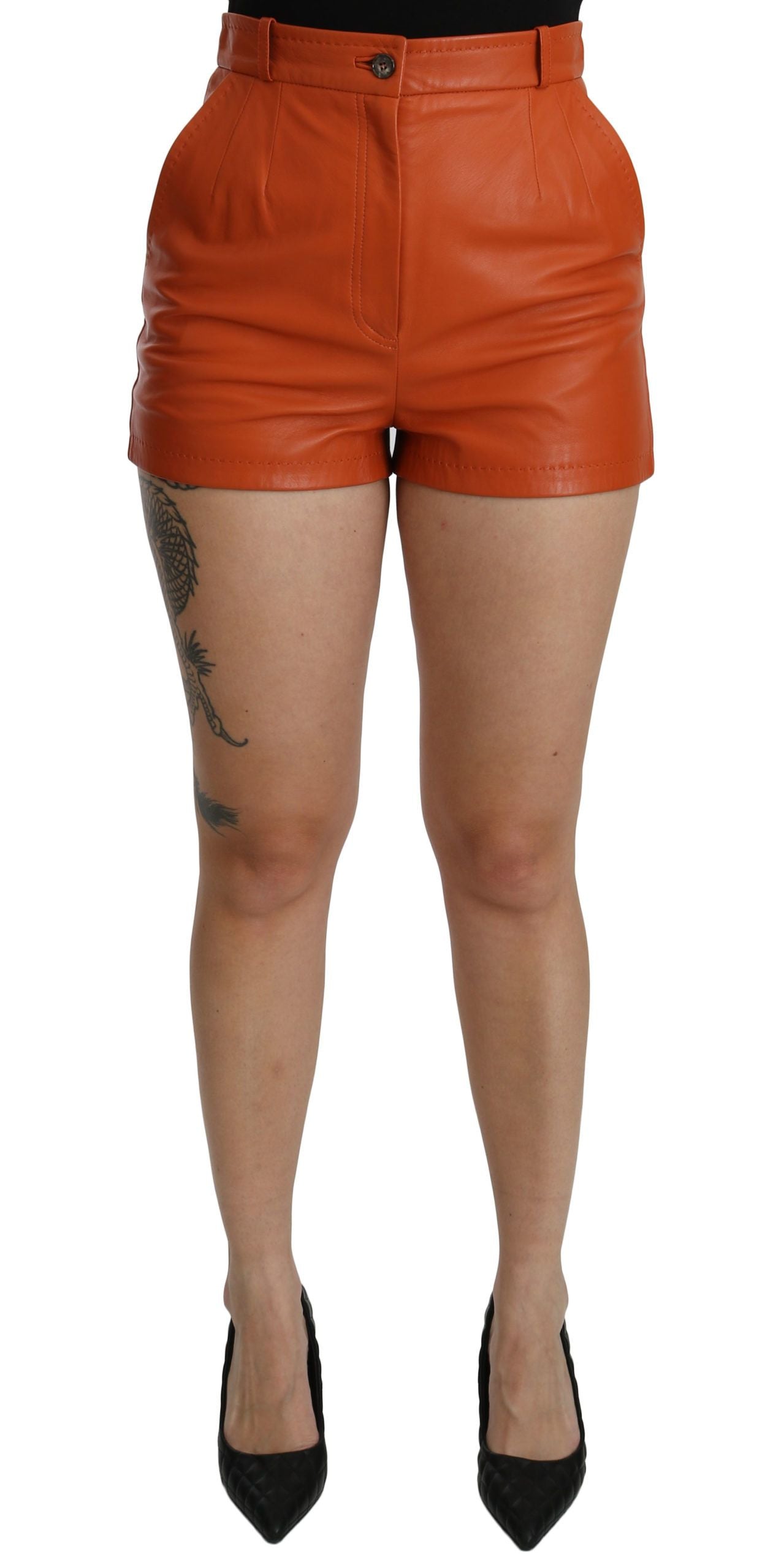 Dolce &amp; Gabbana Chic orange high waist leather hot pants