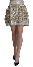 Load image into Gallery viewer, Dolce & Gabbana Silberner verzierter Minirock mit hoher Taille
