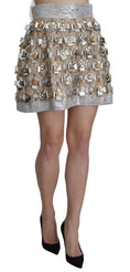 Load image into Gallery viewer, Dolce & Gabbana Silberner verzierter Minirock mit hoher Taille
