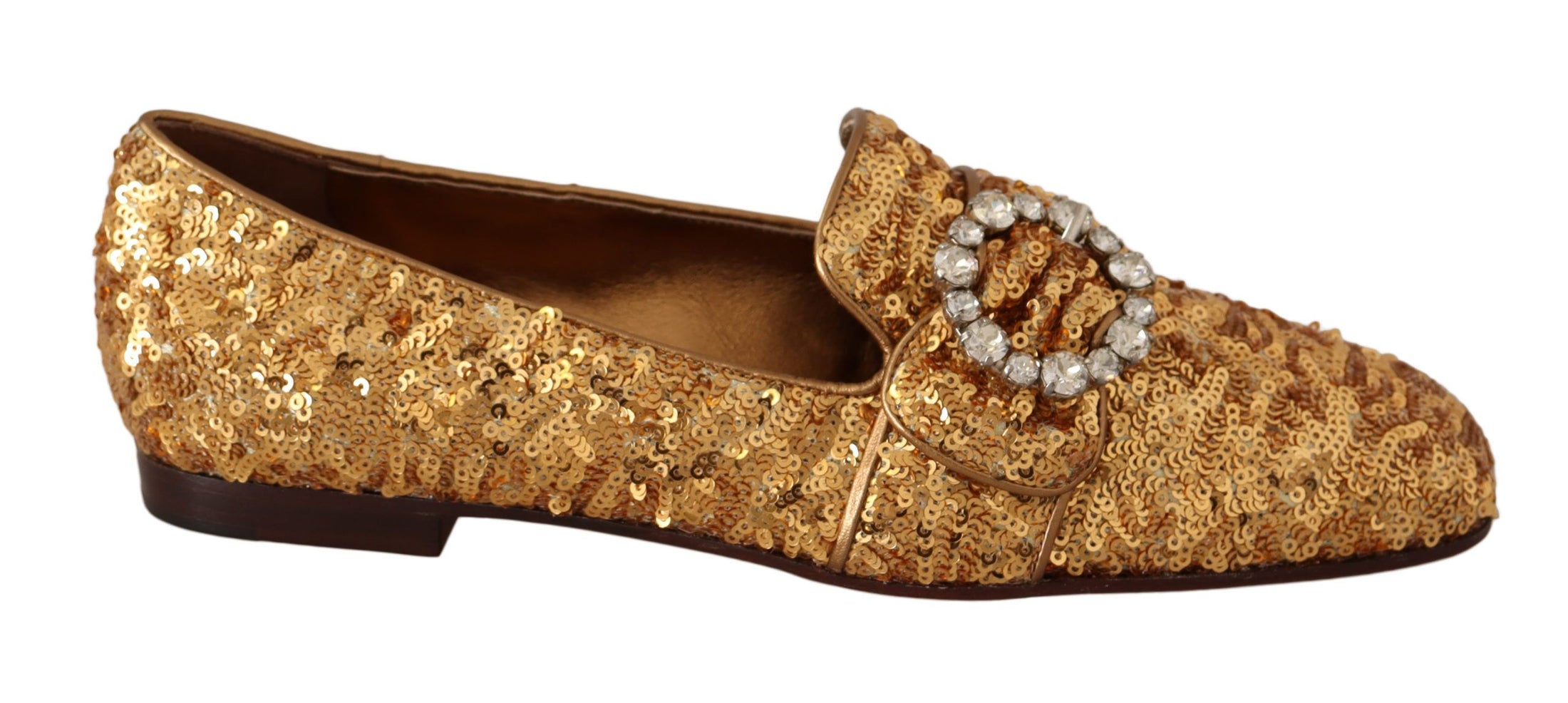 Dolce & Gabbana Elegante Gold Pailletten Kristall Flats