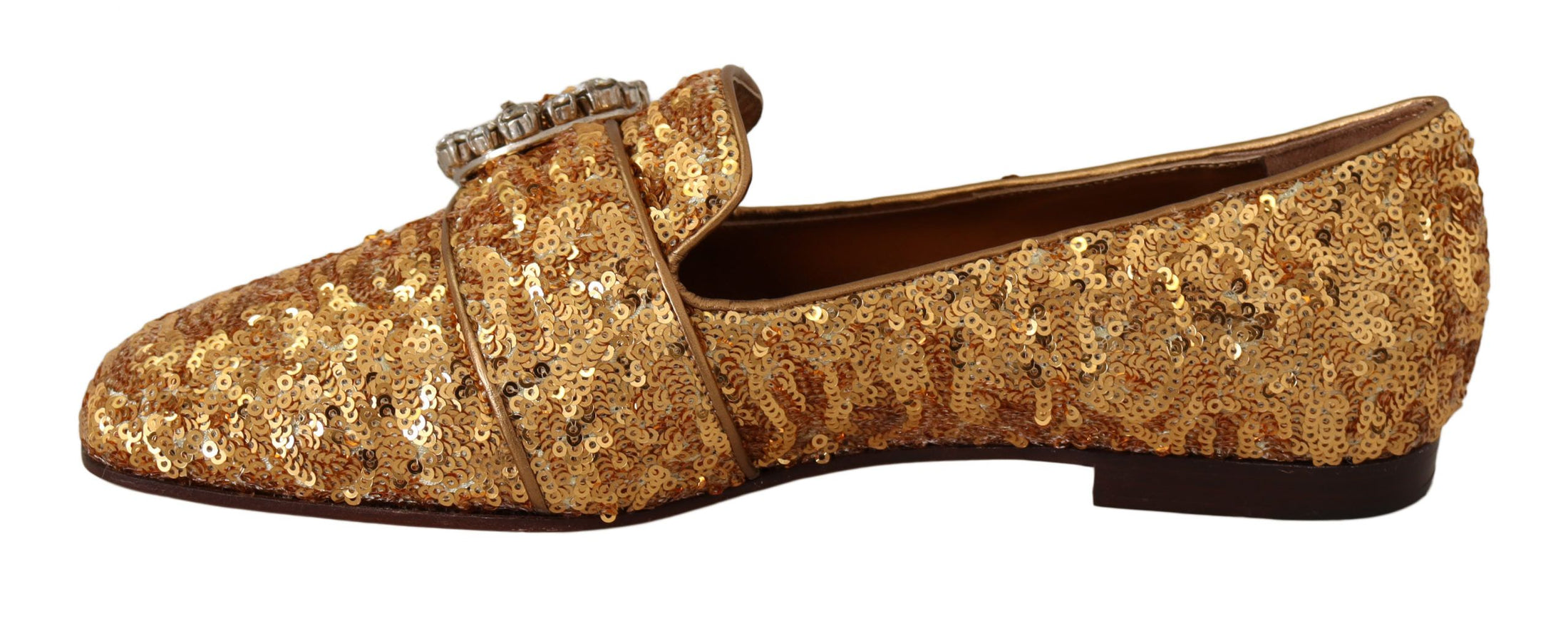 Dolce & Gabbana Elegante Gold Pailletten Kristall Flats