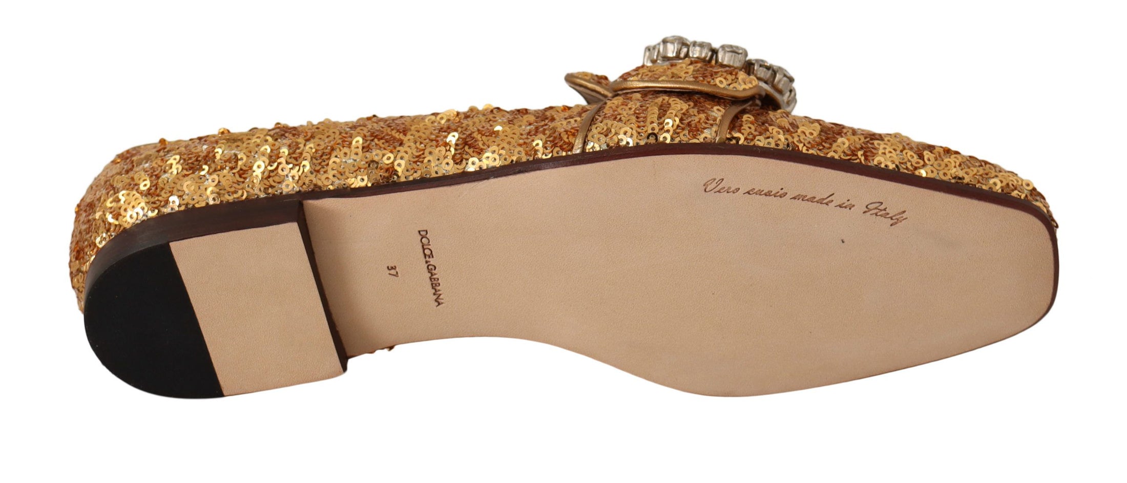 Dolce & Gabbana Elegante Gold Pailletten Kristall Flats