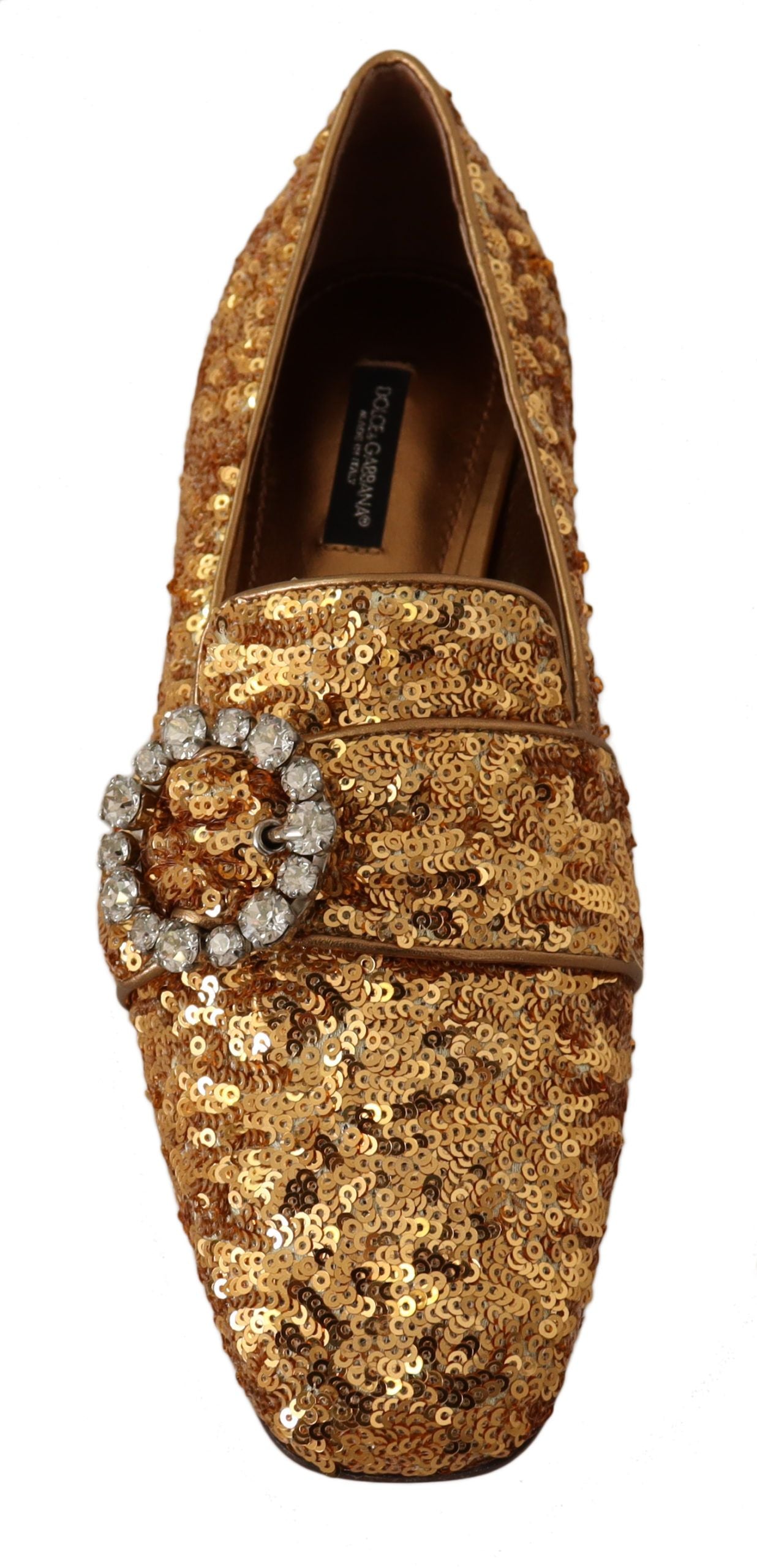 Dolce & Gabbana Elegante Gold Pailletten Kristall Flats