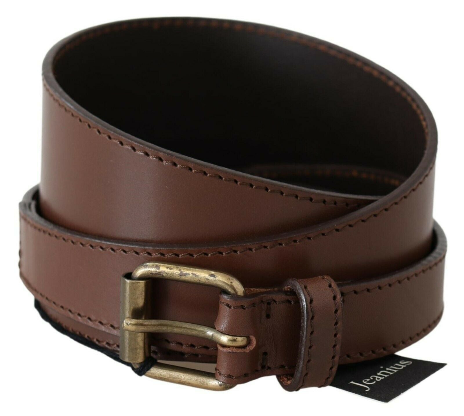 PLEIN SUD Chic brown leather belt with bronze-colored hardware