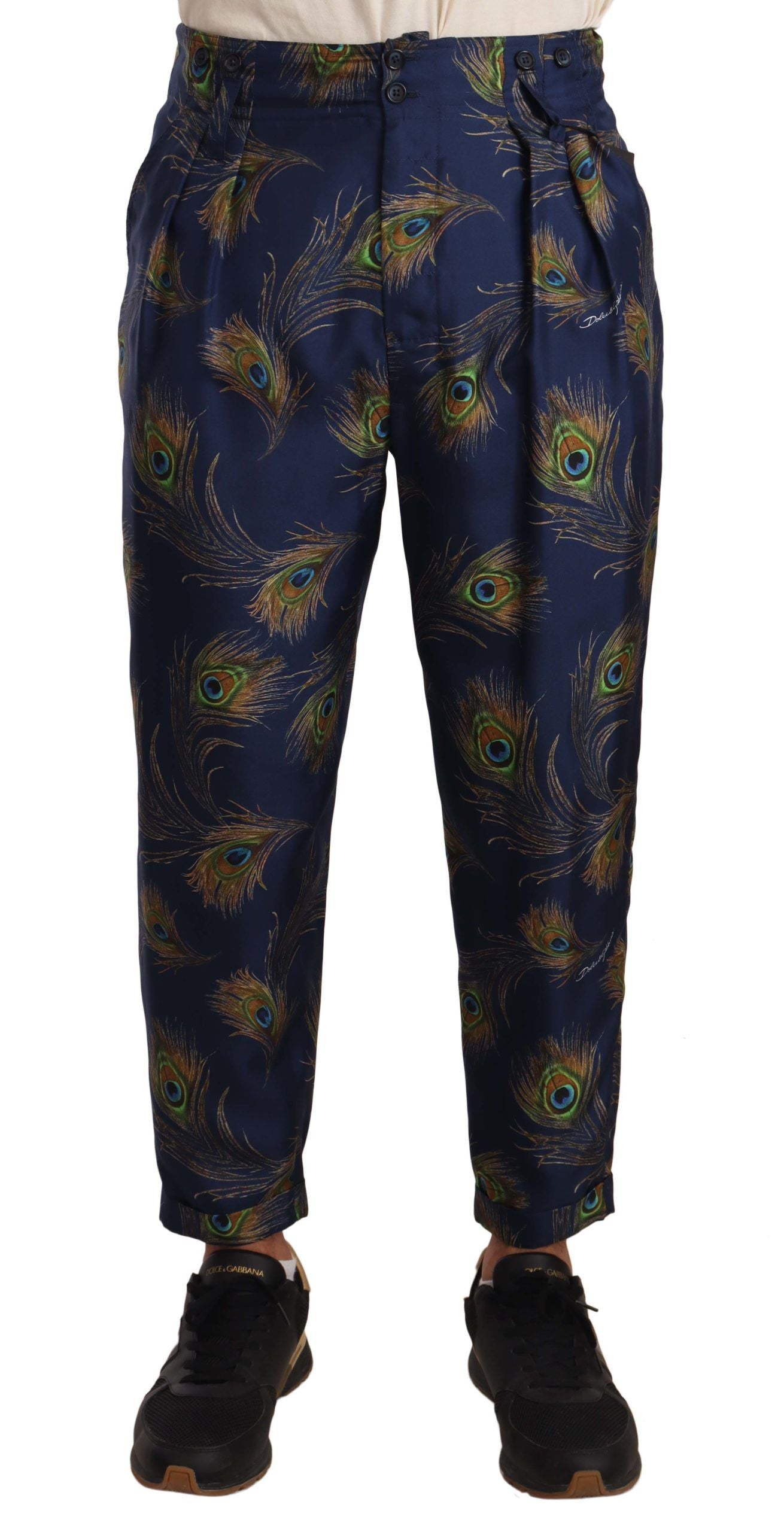 Dolce &amp; Gabbana Exquisite silk trousers with a peacock pattern