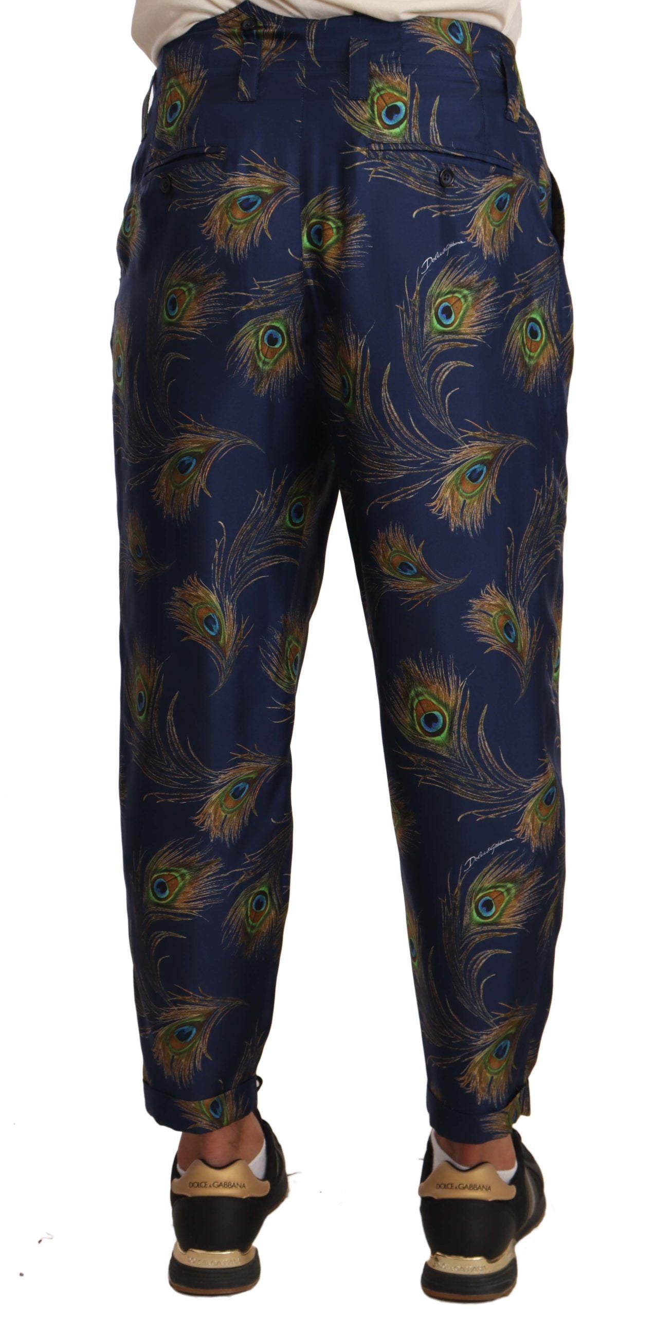 Dolce &amp; Gabbana Exquisite silk trousers with a peacock pattern