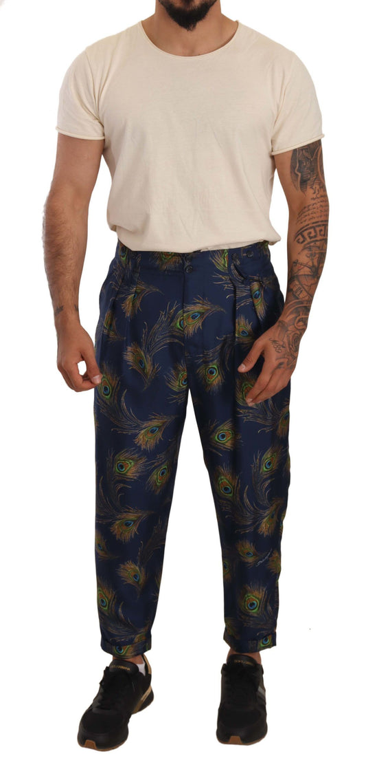 Dolce &amp; Gabbana Exquisite silk trousers with a peacock pattern