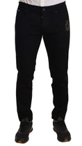 Load image into Gallery viewer, Dolce & Gabbana Heraldic Embroidered Slim Fit Jeans Black
