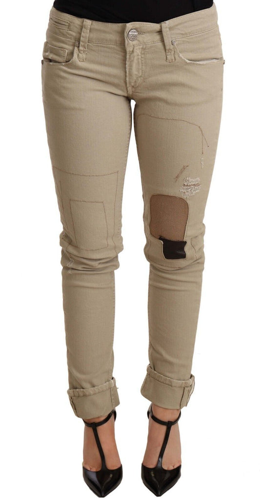 Acht Beige Baumwolle Slim Fit Chic Jeans