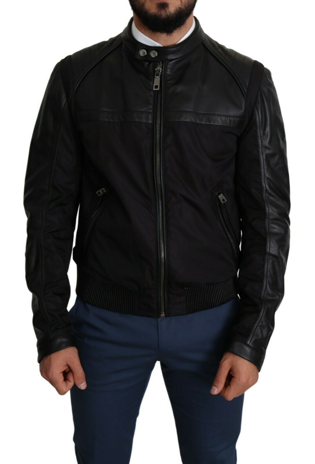 Dolce &amp; Gabbana Elegant black bomber with leather applications