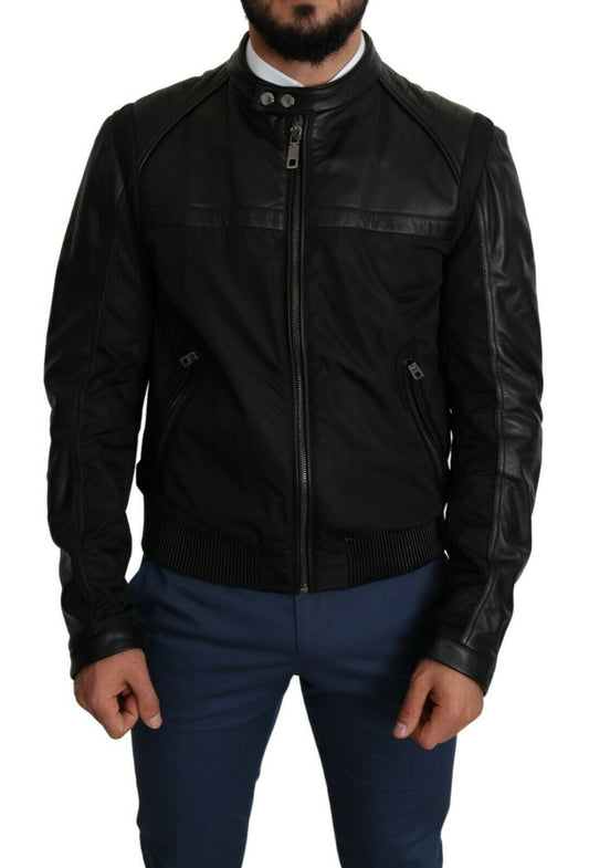 Dolce & Gabbana Eleganter schwarzer Bomber mit Lederapplikationen