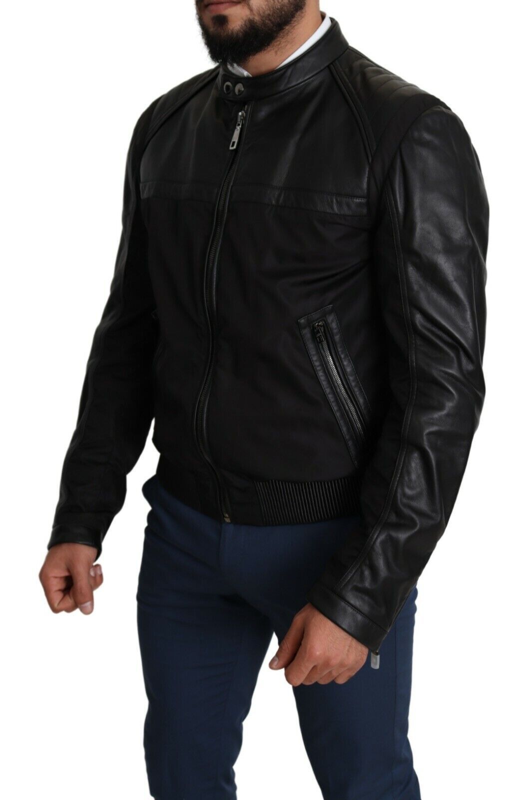 Dolce &amp; Gabbana Elegant black bomber with leather applications